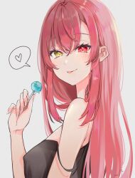 Rule 34 | 1girl, alternate hairstyle, candy, food, hololive, houshou marine, lollipop, solo, straight hair, tongue, tongue out, twitter, uo illust, upper body, virtual youtuber