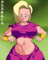 Rule 34 | android 18, blonde hair, bloodchannuwu, blue eyes, breasts, cosplay, dragon ball, dragon ball super, highres, kefla (dragon ball), large breasts, mature female, medium hair, rom (20), sexually suggestive, short hair