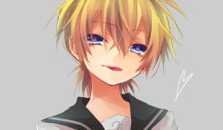 Rule 34 | 1boy, blonde hair, blue eyes, heart, highres, kagamine len, kuroi (liar-player), looking at viewer, male focus, sailor collar, simple background, solo, tongue, tongue out, vocaloid