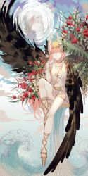 Rule 34 | 1boy, 1girl, armlet, bare shoulders, blunt bangs, bracelet, brown wings, circe (fate), circlet, closed mouth, commentary, cross-laced sandals, facing viewer, fate/grand order, fate (series), feathered wings, flat chest, flower, full body, grey hair, hand on own cheek, hand on own face, head wings, high heels, highres, imagining, iny (user 7250693), jewelry, long hair, looking ahead, looking to the side, midriff, multicolored hair, nail polish, navel, necklace, odysseus (fate), pink eyes, pink hair, pink nails, pointy ears, red flower, red hair, shirt, sidelocks, skirt, sleeveless, solo focus, streaked hair, thighlet, toenail polish, toenails, very long hair, white shirt, white skirt, winged hair ornament, wings, yellow eyes, yellow footwear
