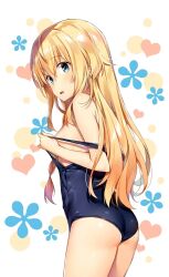 1girl ass back blonde_hair blue_eyes blush highres iris_(konosuba) kono_subarashii_sekai_ni_shukufuku_wo! long_hair swimsuit yuuki_hagure