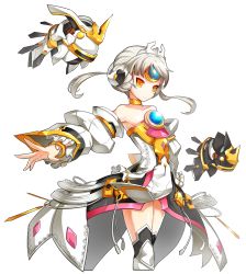 Rule 34 | 1girl, absurdres, bare shoulders, choker, closed mouth, code: empress (elsword), cowboy shot, detached sleeves, dress, elsword, eve (elsword), expressionless, forehead jewel, gem, highres, moby (elsword), official art, remy (elsword), ress, robot, short hair, solo, thighhighs, transparent background, twintails, white hair, yellow eyes, yellow neckwear, zettai ryouiki