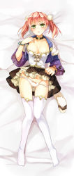 Rule 34 | 10s, 1girl, absurdres, atelier (series), atelier escha &amp; logy, bad id, bad pixiv id, bangle, bed sheet, black skirt, bow, bow panties, bracelet, braid, breasts, choker, cleavage, clothes lift, collarbone, dakimakura (medium), escha malier, female focus, full body, gradient background, green eyes, groin, highres, jewelry, knees together feet apart, large breasts, lying, nekoka nekoka, no headwear, no shoes, on back, open mouth, panties, panty pull, pink hair, short hair, skirt, skirt lift, solo, tail, thighhighs, twintails, underwear, undressing, white panties, white thighhighs