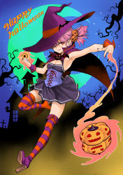 Rule 34 | 1girl, boots, cape, chousoku spinner, circle skirt, dress, full body, halloween, hassystants, hat, highres, open mouth, original, pink hair, red eyes, short hair, skirt, witch, witch hat, yo-yo