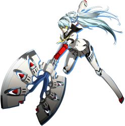 Rule 34 | 1girl, android, aqua hair, atlus, axe, battle axe, blue hair, dark persona, full body, headphones, highres, joints, knee pads, labrys (persona), long hair, megami tensei, miniskirt, persona, persona 4, persona 4: the ultimate in mayonaka arena, persona 4: the ultimax ultra suplex hold, pleated skirt, ponytail, robot joints, school uniform, shadow (persona), shadow labrys, shin megami tensei, skirt, soejima shigenori, solo, transparent background, very long hair, weapon, yellow eyes