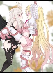 Rule 34 | 2girls, absurdres, anne (bravely second), antenna hair, arms behind back, ass, black gloves, black leotard, black thighhighs, black wings, blonde hair, blue eyes, blush, boots, bound, bound arms, bravely default (series), bravely second: end layer, butterfly wings, commission, commissioner upload, crossover, elbow gloves, eye contact, face-to-face, fairy, fairy wings, gloves, gulp5959, hana koi (gulp5959), highres, insect wings, leg up, leotard, long hair, looking at another, multiple girls, open mouth, original, pink leotard, pointy ears, restrained, skeb commission, smile, spread legs, tentacles, thigh boots, thighhighs, torso grab, very long hair, white gloves, white hair, white thighhighs, wings