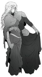 Rule 34 | 2girls, armor, armored dress, bandaged wrist, bandages, braid, covered eyes, dark souls (series), dark souls iii, dress, fire keeper, gauntlets, hand on another&#039;s waist, long dress, long hair, multiple girls, third-party source, timnehparrot, yuri, yuria of londor