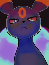 Rule 34 | animal focus, black eyes, closed mouth, colored sclera, creatures (company), frown, game freak, gen 2 pokemon, half-closed eyes, highres, looking at viewer, nintendo, no humans, opryee, pokemon, pokemon (creature), portrait, red sclera, solo, umbreon