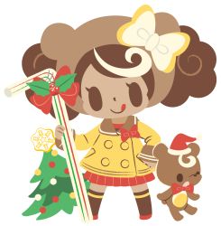 Rule 34 | 1girl, :p, bear hat, bow, brown footwear, brown hair, christmas, christmas tree, coat, dark skin, dark-skinned female, drinking straw, full body, hand on own hip, hat, hat bow, highres, multicolored hair, official art, palmtop yukico-tan, pleated skirt, red skirt, santa hat, skirt, smile, socks, solid oval eyes, solo, streaked hair, stuffed animal, stuffed toy, teddy bear, teracco, tongue, tongue out, transparent background, white bow, winter clothes, winter coat, yukico-tan, yukijirushi