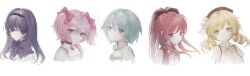 5girls absurdres akemi_homura akemi_homura_(magical_girl) anal_bb beret blonde_hair blue_eyes blue_hair drill_hair hat highres kaname_madoka kaname_madoka_(magical_girl) long_hair looking_at_viewer mahou_shoujo_madoka_magica medium_hair miki_sayaka miki_sayaka_(magical_girl) multiple_girls pink_eyes pink_hair pink_ribbon ponytail portrait ribbon sakura_kyoko sakura_kyoko_(magical_girl) short_sleeves short_twintails tomoe_mami tomoe_mami_(magical_girl) twin_drills twintails yellow_eyes