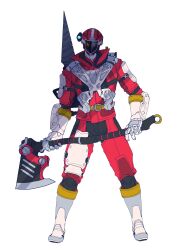 Rule 34 | 1boy, absurdres, armor, armored boots, axe, black pants, boots, breathing tube, catball1994, drill, fire axe, firefighter, flashlight, gloves, go red, harness, highres, holding, holding weapon, jacket, kyuukyuu sentai gogofive, leg armor, male focus, pants, power rangers, power rangers lightspeed rescue, red armor, red jacket, red lightspeed ranger, redesign, super sentai, tokusatsu, weapon, white background, white footwear, white gloves