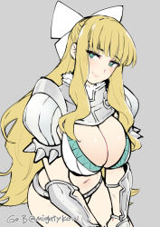 Rule 34 | 1girl, armor, bikini, blonde hair, bow, breasts, charlotte (fire emblem), cleavage, fire emblem, fire emblem fates, ge-b, green eyes, large breasts, long hair, nintendo, shoulder armor, swimsuit, white bow