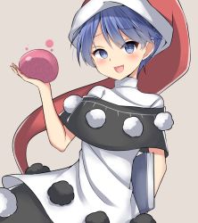 Rule 34 | 1girl, amashi (qcmrq906), antinomy of common flowers, bad id, bad pixiv id, blue eyes, blue hair, book, doremy sweet, dream soul, dress, hat, holding, holding book, looking at viewer, nightcap, open mouth, pom pom (clothes), short hair, smile, solo, touhou, turtleneck