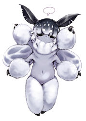 Rule 34 | 1girl, antenna hair, antennae, arthropod girl, bad id, bad pixiv id, black hair, black sclera, borrowed character, bug, colored sclera, doppel (bonnypir), extra arms, full body, gradient hair, highres, hikimayu, insect, insect girl, insect wings, looking at viewer, male focus, monster girl, moth, moth (diddms1999), moth antennae, moth girl, moth wings, multicolored hair, navel, original, simple background, solo, white background, white eyes, white hair, wings