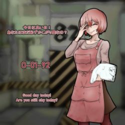 Rule 34 | 1girl, apron, bag, english text, grey eyes, hand on own face, hand up, holding, holding bag, holding clothes, holding shirt, huyusaki taiga, lobotomy corporation, one eye closed, pantyhose, peeking through fingers, personification, pink hair, plastic bag, project moon, shirt, short hair, skirt, smile, solo, today&#039;s shy look