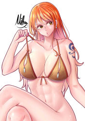 Rule 34 | 1girl, absurdres, breasts, highres, large breasts, long hair, mifenami, nami (one piece), one piece, simple background, solo, tattoo
