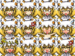 Rule 34 | 1girl, ^ ^, anger vein, angry, animal ears, bad id, bad pixiv id, blonde hair, blush, closed eyes, expressions, closed eyes, faceset, female focus, fox tail, hat, kisaragi zwei, multiple tails, multiple views, o o, open mouth, short hair, smile, solo, tail, touhou, white background, yakumo ran, yellow eyes