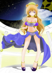 Rule 34 | 1girl, absurdres, artist name, artist request, bare legs, black footwear, blush, bracelet, breasts, brown hair, butterfly (love live!), choker, cleavage, clothing cutout, collarbone, cropped shirt, crown, detached sleeves, double bun, dress, dress shirt, earrings, female focus, full body, gold bracelet, hair between eyes, hair bun, hair rings, harem outfit, high heels, highres, holding, holding clothes, indoors, jewelry, konoe kanata, long hair, looking at viewer, love live!, love live! nijigasaki high school idol club, love live! school idol festival, navel, night, night sky, parted lips, puffy short sleeves, puffy sleeves, purple eyes, purple footwear, purple shirt, purple shorts, shirt, shooting star, short sleeves, shorts, shoulder cutout, sky, smile, solo, sparkle, standing, star (sky), two side up, yellow bracelet, yellow choker