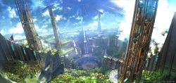 Rule 34 | architecture, building, copyright name, copyright notice, dome, final fantasy, final fantasy xiv, highres, no humans, official art, scenery, sky, square enix, water, waterfall