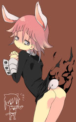 Rule 34 | 00s, 1girl, androgynous, animal ears, ass, bad id, bad pixiv id, black dress, crona (soul eater), cuff links, dress, female focus, grey eyes, high collar, leaning forward, looking back, maka albarn, no panties, ogata zen, own hands together, pink hair, rabbit ears, rabbit tail, short hair, skinny, slender, soul eater, tail, tearing clothes, torn clothes