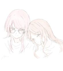 2girls absurdres bang_dream! bang_dream!_it&#039;s_mygo!!!!! blush brown_hair chihaya_anon closed_eyes closed_mouth commentary_request cropped_torso dated glasses highres iwtu1810 long_hair multiple_girls nagasaki_soyo pink_hair sidelocks sleeping sleeping_on_person yuri