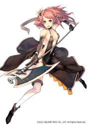 Rule 34 | 1girl, axe, black dress, braid, breasts, dress, elbow gloves, fighting stance, galaxy dungeon, gloves, hair ornament, halberd, highres, keypot, long hair, official art, open mouth, pink eyes, pink hair, polearm, solo, thighhighs, weapon, white background, white thighhighs