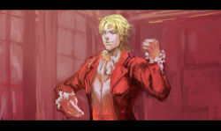 Rule 34 | 1boy, alternate costume, bad id, bad pixiv id, blonde hair, corss d, dio brando, closed eyes, formal, jojo no kimyou na bouken, letterboxed, lipstick, makeup, male focus, solo