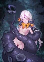 Rule 34 | 1girl, abigail williams (fate), abigail williams (third ascension) (fate), absurdres, black bow, bow, breasts, cleft of venus, closed mouth, di yi xing zian, fang, fang out, fate/grand order, fate (series), glowing, glowing eye, grey hair, highres, keyhole, long hair, looking at viewer, navel, nipples, nude, orange bow, pale skin, parted bangs, pink eyes, polka dot, polka dot bow, pussy, restrained, slit pupils, small breasts, solo, suction cups, suggestive fluid, tears, tentacles, third eye, torn clothes, uncensored, very long hair