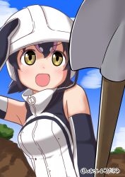 Rule 34 | black hair, elbow gloves, gloves, highres, humboldt penguin (kemono friends), kemono friends, kemono friends v project, looking at viewer, microphone, multicolored hair, short hair, taguchi makoto, tail, virtual youtuber