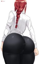Rule 34 | 1girl, ass, braid, chainsaw man, formal, from behind, highres, huge ass, long hair, makima (chainsaw man), o22no, pants, red hair, shiny clothes, single braid, solo, tight clothes, tight pants