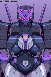 Rule 34 | 1girl, artist name, breasts, butter sugoi, cowboy shot, decepticon, genderswap, genderswap (mtf), large breasts, mecha, narrow waist, navel, no humans, robot, solo, tarn, the transformers (idw), transformers
