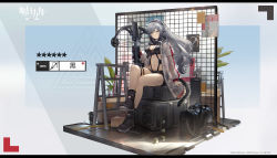 Rule 34 | 1girl, absurdres, animal ears, arknights, arrow (projectile), bag, banxuan c2ka, bare legs, black footwear, black shorts, bow (weapon), breasts, cat ears, cat tail, character name, cleavage, commentary, copyright name, crossbow, highres, jacket, large breasts, letterboxed, long hair, long sleeves, looking at viewer, midriff, navel, open clothes, open jacket, quiver, schwarz (arknights), shoes, short shorts, shorts, silver hair, sitting, smile, solo, stomach, tail, thigh strap, thighs, translated, very long hair, weapon, yellow eyes