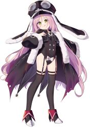 1girl alternate_costume ash_arms black_thighhighs breasts commentary corruption cross ddt_(darktrident) full_body green_eyes hair_between_eyes hair_ornament hat highres iron_cross jacket looking_at_viewer pink_hair simple_background small_breasts solo standing thighhighs white_background