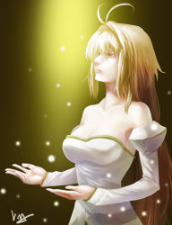 Rule 34 | 00s, 1girl, absurdres, antenna hair, archetype earth, arcueid brunestud, bare shoulders, blonde hair, breasts, cleavage, club3, detached sleeves, dress, highres, long hair, medium breasts, melty blood, red eyes, snow, solo, strapless, strapless dress, tsukihime, type-moon