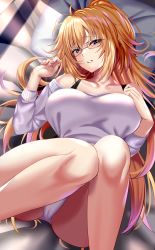 Rule 34 | 1girl, blonde hair, blue eyes, blush, breasts, fate/apocrypha, fate (series), glasses, highres, jeanne d&#039;arc (fate), jeanne d&#039;arc (ruler) (fate), kuro (tbm9187), large breasts, long hair, looking at viewer, off-shoulder sweater, off shoulder, sweater, very long hair
