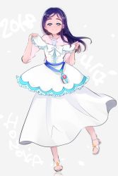 Rule 34 | 1girl, 2018, blue eyes, blue hair, commentary request, cure white, dress, eyelashes, futari wa precure, hair ornament, hairclip, happy, highres, inaba yuzuha, long hair, looking at viewer, precure, simple background, sketch, smile, solo, white dress, yukishiro honoka