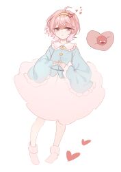 Rule 34 | 1girl, absurdres, ahoge, blouse, blue shirt, blush, buttons, chinese commentary, closed mouth, commentary request, frilled shirt collar, frilled sleeves, frills, frown, full body, hair ornament, hairband, heart, heart button, heart hair ornament, highres, kanta (pixiv9296614), komeiji satori, long sleeves, own hands together, pink eyes, pink hair, pink skirt, pink socks, shirt, short hair, simple background, sketch, skirt, sleeves past wrists, socks, solo, third eye, touhou, white background, wide sleeves, yellow hairband