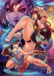 Rule 34 | 1girl, ass, breasts, brown hair, capcom, chun-li, cleavage, earrings, gluteal fold, hair bun, high heels, jewelry, large breasts, lipstick, long hair, makeup, nail polish, navel, reiq, sandals, single hair bun, solo, street fighter, swimsuit, tagme, thick thighs, thighs