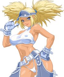 Rule 34 | 1girl, blue mary, breasts, covered erect nipples, fatal fury, gloves, large breasts, lowres, navel, the king of fighters, thong, warner