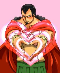 Rule 34 | 1boy, black hair, boa hancock, cape, heart, kyros, looking at viewer, male focus, one piece, pteruges, solo