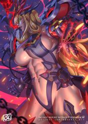 Rule 34 | 1girl, abs, armor, artist name, barghest (fate), biceps, blonde hair, breasts, chain, english text, fate/grand order, fate (series), from below, from side, gauntlets, green eyes, highres, huge breasts, looking ahead, muscular, muscular female, navel, pauldrons, phoebus art, shoulder armor, solo, thick thighs, thighs