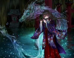 Rule 34 | blacksio, dragon, highres, japanese clothes, original, shrine, solo, water
