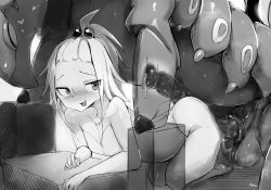 Rule 34 | 1boy, 1girl, absurdres, alternate costume, arched back, artist name, ass, bare shoulders, barefoot, bent over, bestiality, blush, breasts, buttjob, censored, collarbone, creatures (company), erection, forehead, game freak, gen 5 pokemon, greyscale, hair bobbles, hair ornament, half-closed eyes, halftone, happy, hetero, highres, huge penis, kneeling, legs together, leotard, looking back, monochrome, mosaic censoring, my700, nintendo, nose blush, open mouth, penis, pokemon, pokemon (creature), pokemon bw2, pokephilia, precum, roxie (pokemon), scolipede, shiny skin, short hair, sidelocks, signature, small breasts, smile, steam, steaming body, strapless, strapless leotard, sweat, testicles, topknot, veins, veiny penis, x-ray