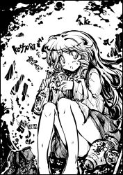 Rule 34 | 1girl, blush, breasts, greyscale, long hair, looking at viewer, monochrome, solo, tokiame, touhou, watatsuki no toyohime