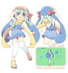 Rule 34 | 1girl, blue hair, commentary request, copyright request, dress, hat, long hair, looking at viewer, multiple views, neneko-n, original, simple background, white background