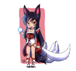 Rule 34 | ahri (league of legends), animal ears, fox ears, fox tail, highres, league of legends, long hair, long sleeves, simple background, tail, yellow eyes, zeshgolden