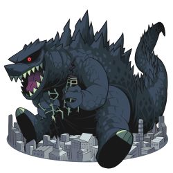 Rule 34 | black sclera, city, claws, colored sclera, fangs, gashi-gashi, giant, giant monster, godzilla, godzilla (2014), godzilla (series), kaijuu, legendary pictures, monster, monsterverse, no humans, red eyes, scales, sharp teeth, solo, spikes, tail, teeth, toho
