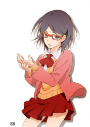 Rule 34 | 1girl, glasses, looking at viewer, naruto: the last, naruto (series), simple background, skirt, solo, uchiha sarada