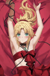 Rule 34 | 1girl, absurdres, blonde hair, blush, braid, breasts, fate/apocrypha, fate (series), french braid, green eyes, highres, long hair, looking at viewer, mordred (fate), mordred (fate/apocrypha), parted bangs, ponytail, sidelocks, small breasts, solo, tonee