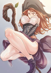Rule 34 | 1girl, bare shoulders, boots, breasts, brown eyes, brown hair, cleavage, detached sleeves, dragon&#039;s crown, dress, hat, huge breasts, inu (aerodog), large breasts, legs, long hair, long legs, shiny skin, shoes, solo, sorceress (dragon&#039;s crown), staff, strapless, strapless dress, thighs, witch hat